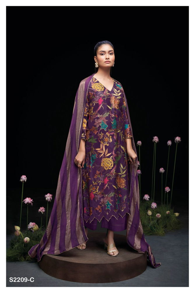 Aiko 2209 By Ganga Bemberg Russina Silk Printed Dress Material Wholesale Online